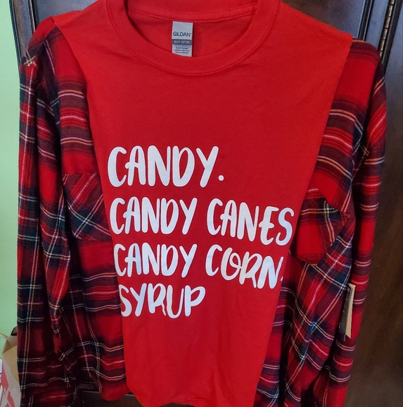 Elf food groups upcycled flannel/tee combo - Picture 7 of 8
